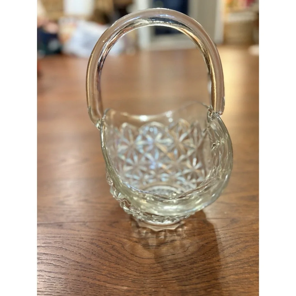 Tiffin Franciscan Glass Basket Williamsburg Pressed Clear Flower Arrangement